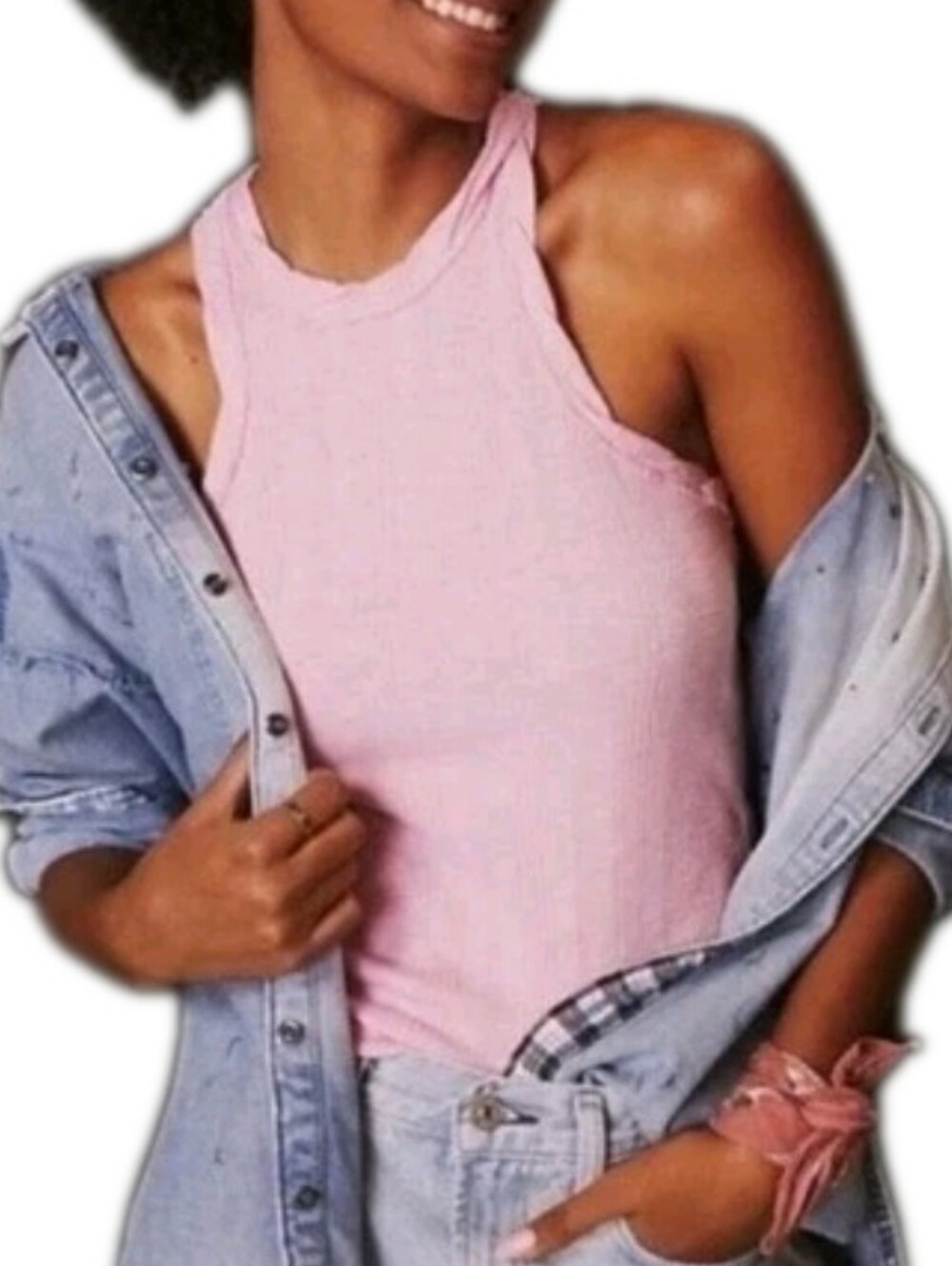 PILCRO $38 Pink Summer Ribbed Racer Back Tank Top Sz Lg